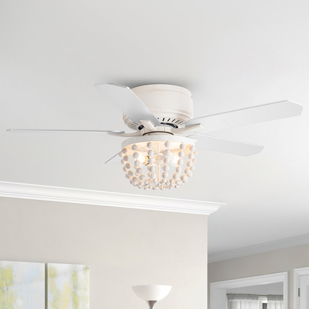Boho 48" 2-Light White Flush Mount Caged Ceiling Fan with Remote Control Dakota Fields