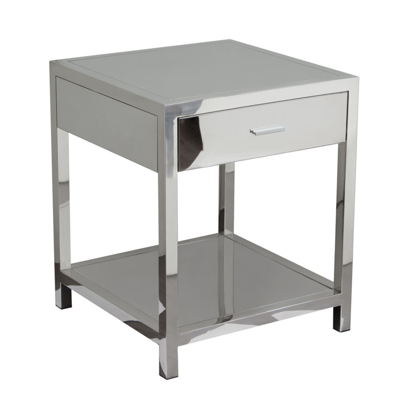 Corleo 1-Drawer Accent Table In Polished Stainless Steel