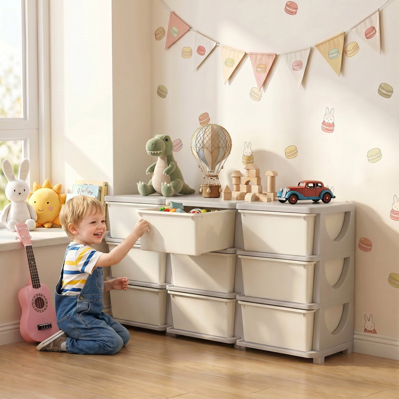 Qaba 3 Tier Kids Storage Unit, Toy Organizers and Storage with Drawer Chest for Kids Bedroom Nursery Kindergarten Living Room for Boys Girls Toddlers, Blue