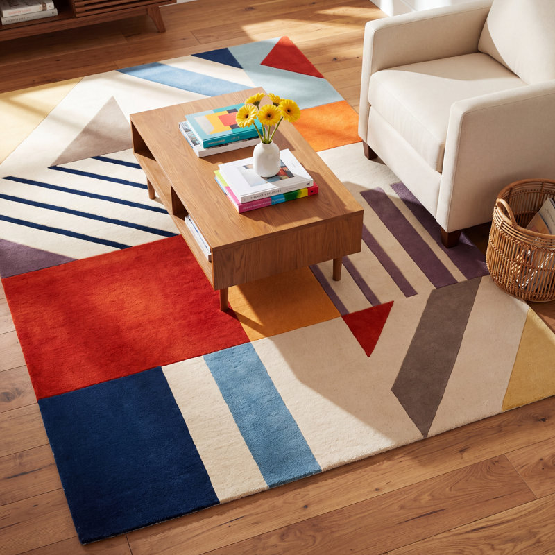 Tripoli Hand Tufted Wool Ivory/Blue/Red/Yellow Rug, Rectangle 5' x 8'