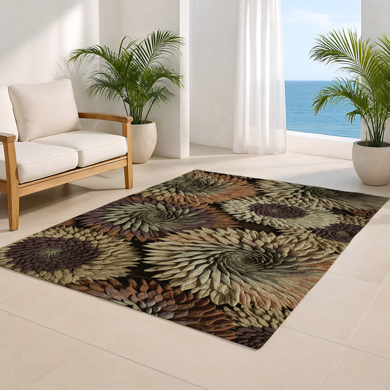Tapis d'intérieur et d'extérieur brun Botanical, Rectangulaire 2 pi x 3 pi