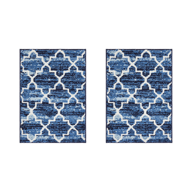 Tapis pour salle de bain Nolynn, Bleu, Ensemble de 2 pièces (17 po x 24 po | 17 po x 24