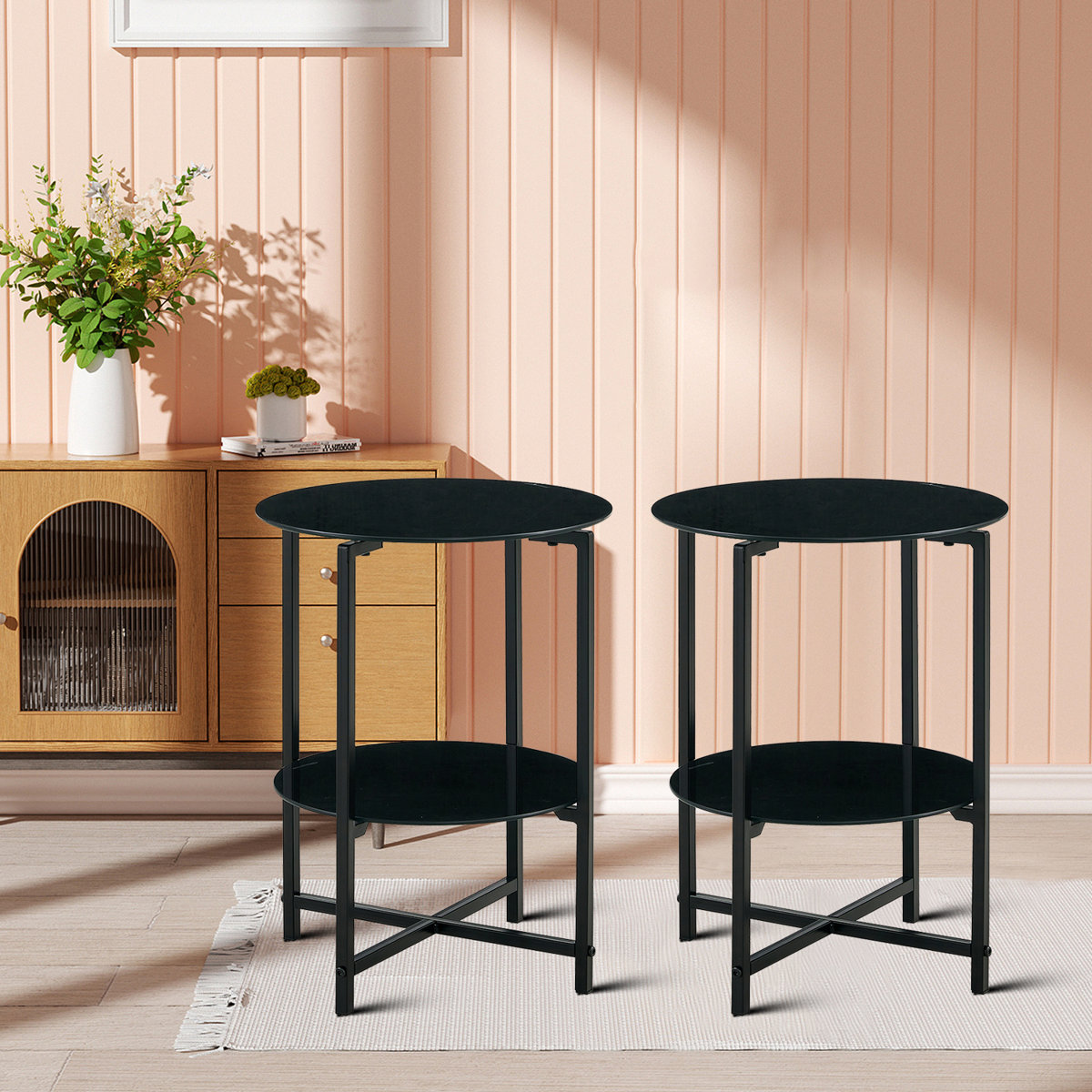 Brayden Studio® Modern Minimalist Design Set Of Two Round Metal End ...