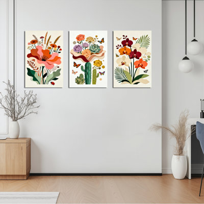 Motif floral botanique sur toile tendue, ensemble de 3 décorations de salon