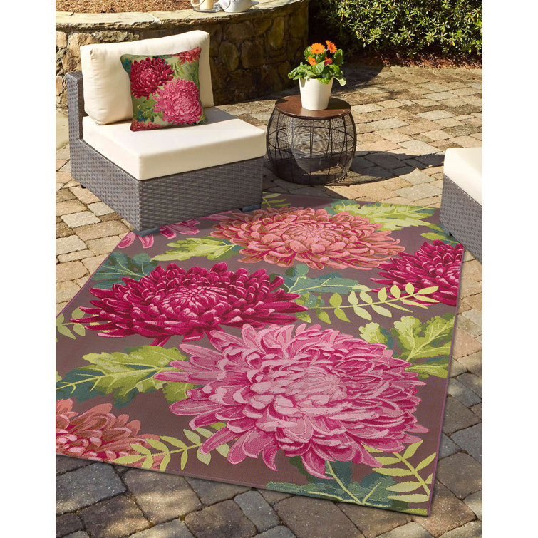 Modern Indoor Outdoor Retro Floral Area Rug 6x8 Pink Green Flowers Rug for  Patio Deck Backyard Balcony Waterproof Non Slip Carpet Machine Washable