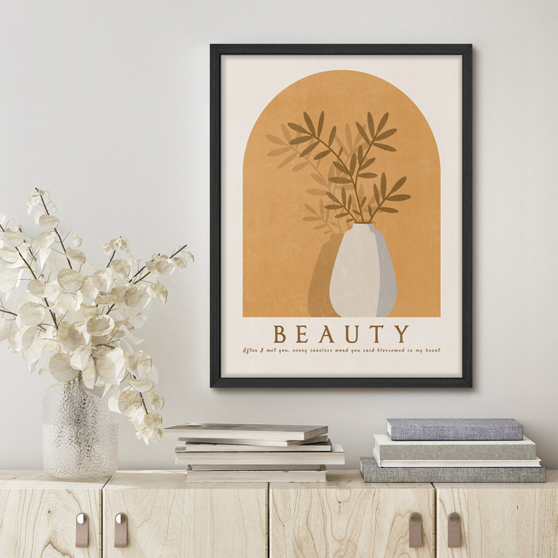 «Serene Plant In The Vase Yellow Calm», illustrations rustiques, affiche encadrée, H 14 po x l 11 po, Noir, noir, noir, noir