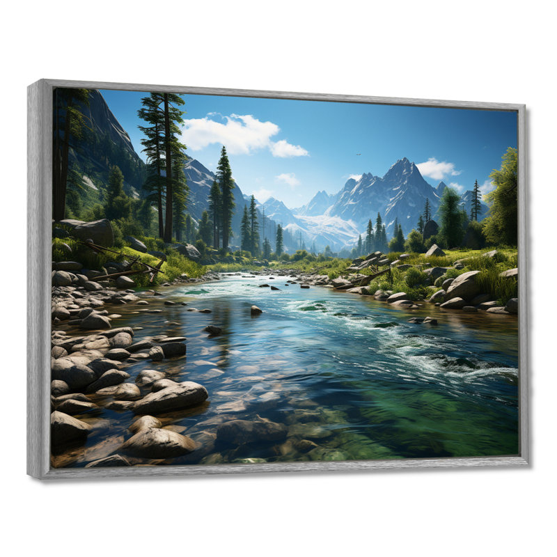 «USA Yosemite National Park Landscape III - États-Unis, art mural, montagne et rivière», reproduction d'art, Argent argent