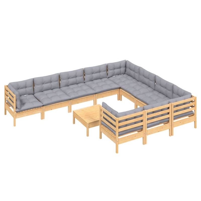  Ensemble de salon de jardin en bois de pin massif gris, tissu 100% polyester, Gris, Gris