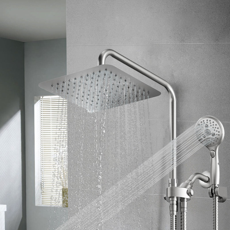Pomme de douche carrée 10 pouces avec douchette à main, Chrome chrome
