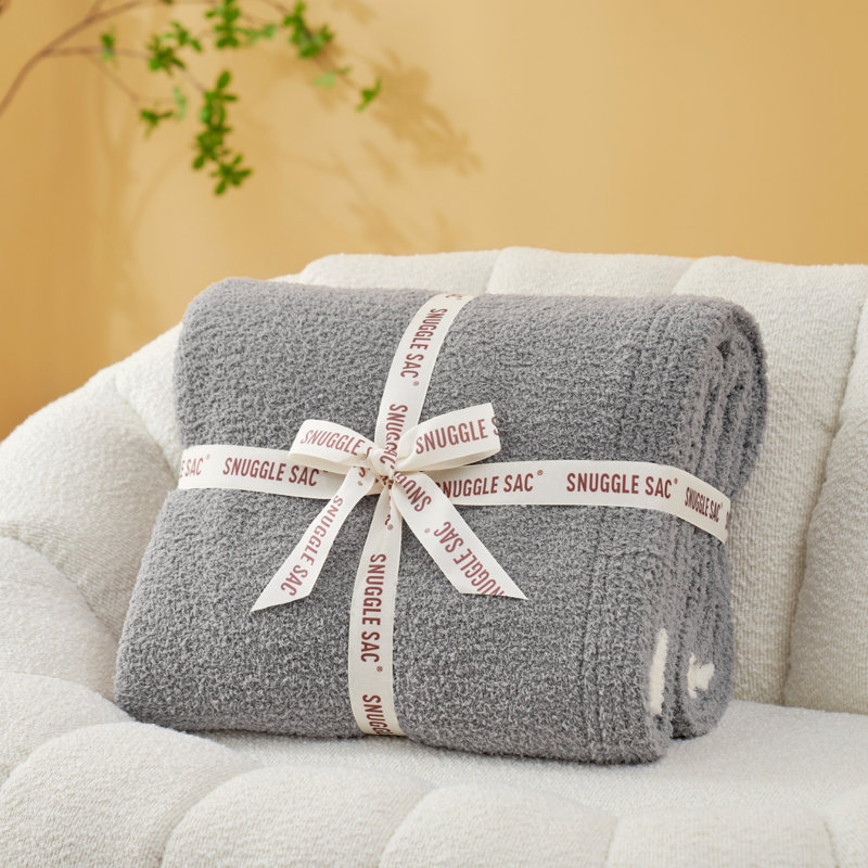 Jeté réversible en tricot de plumes, Gris, L 60 po x l 50 po
