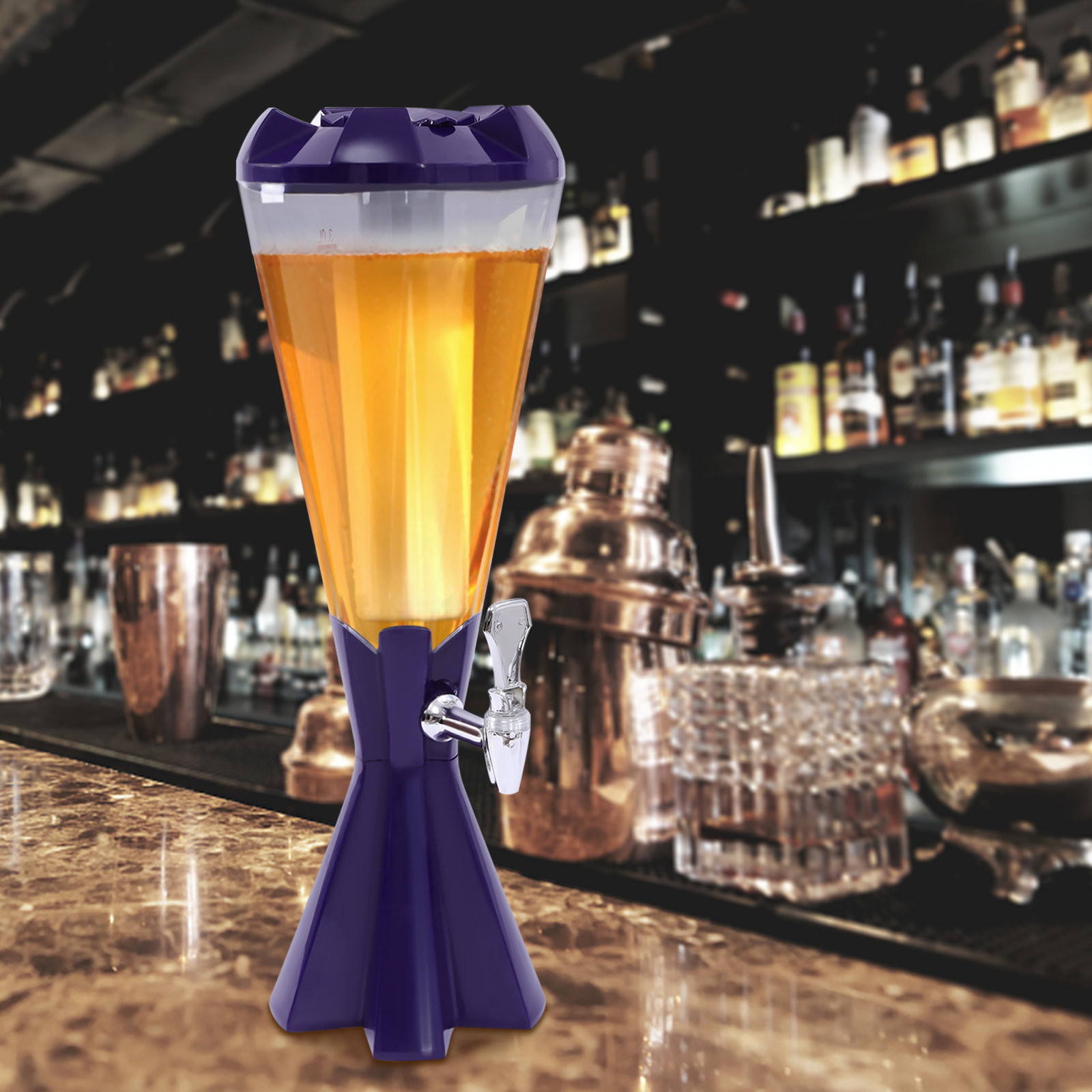 3L Draft Beer Tower Drink Beverage Dispenser Party Bar w/ Ice Tub &LED