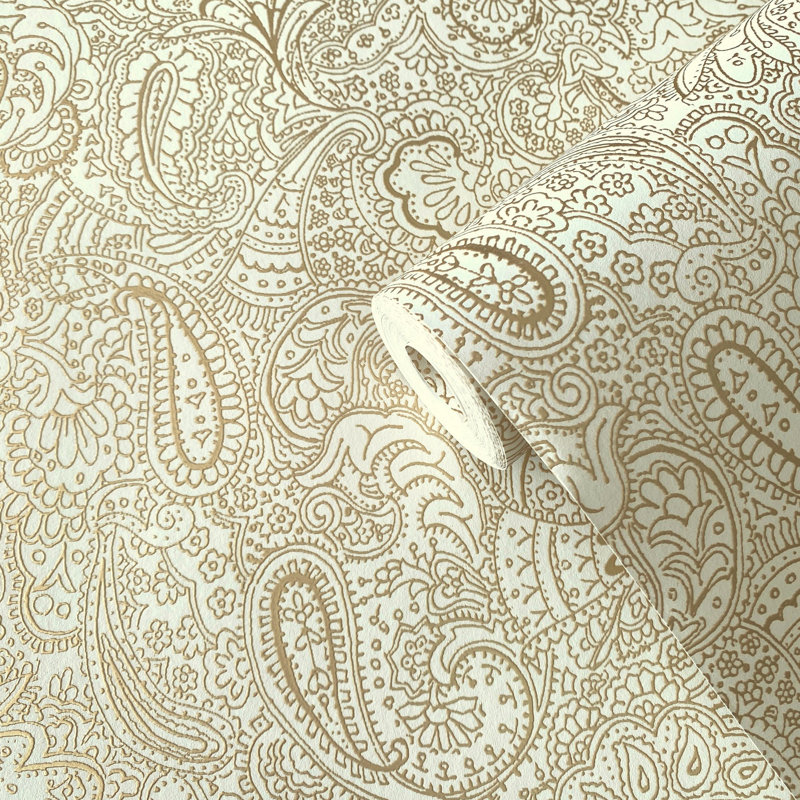 Rouleau de papier peint à motif de treillis métallique Elegance Collection Paisley, Doré