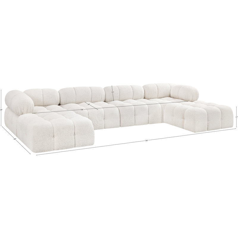 Ames 136" Upholstered Sectional, Cream Boucle Fabric