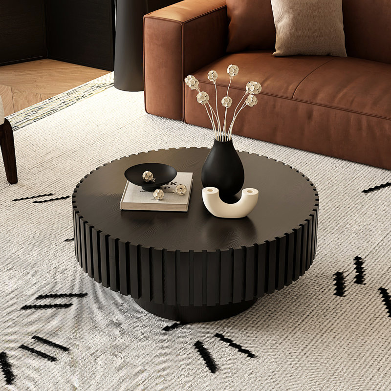 Table basse ronde en bois avec relief - base pour salon, Noir