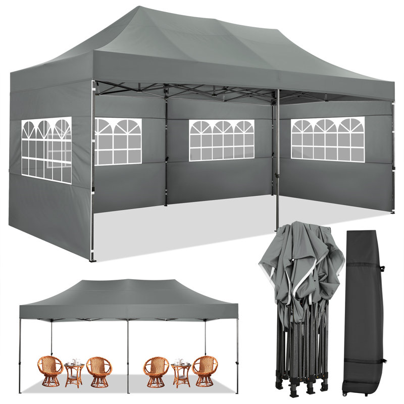 10x20 Pop up Heavy Duty Canopy with 6 sidewalls Commercial Heavy Duty Tent, Gray
