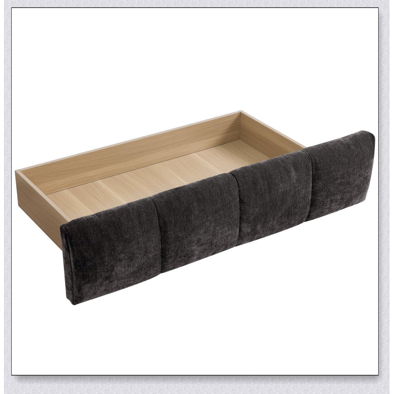 Lit rembourré, base de lit rembourrée confortable, tissu chenille, avec tête de lit et base de lit solide. Avec tiroir pour le rangement