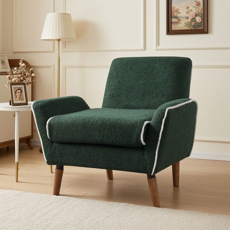 Fauteuil d'appoint rembourré avec pieds en bois d'hévéa, Green