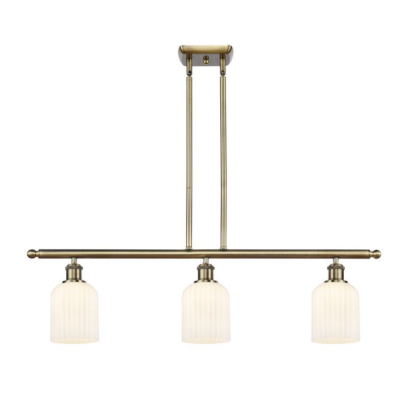 Luminaire suspendu pour îlot de cuisine 3 lumières Fiennes, Blanc brillant, Laiton antique