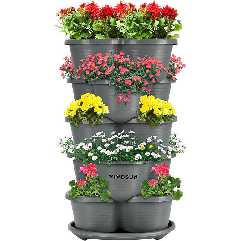 Jardinière empilable à 5 niveaux, 15, Gris