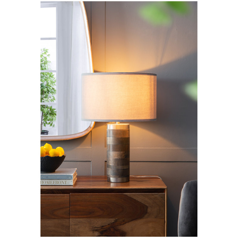 16x16x23.5" Gray and Silver Brushed Table Lamp (Lamp Shade Assembly Required)