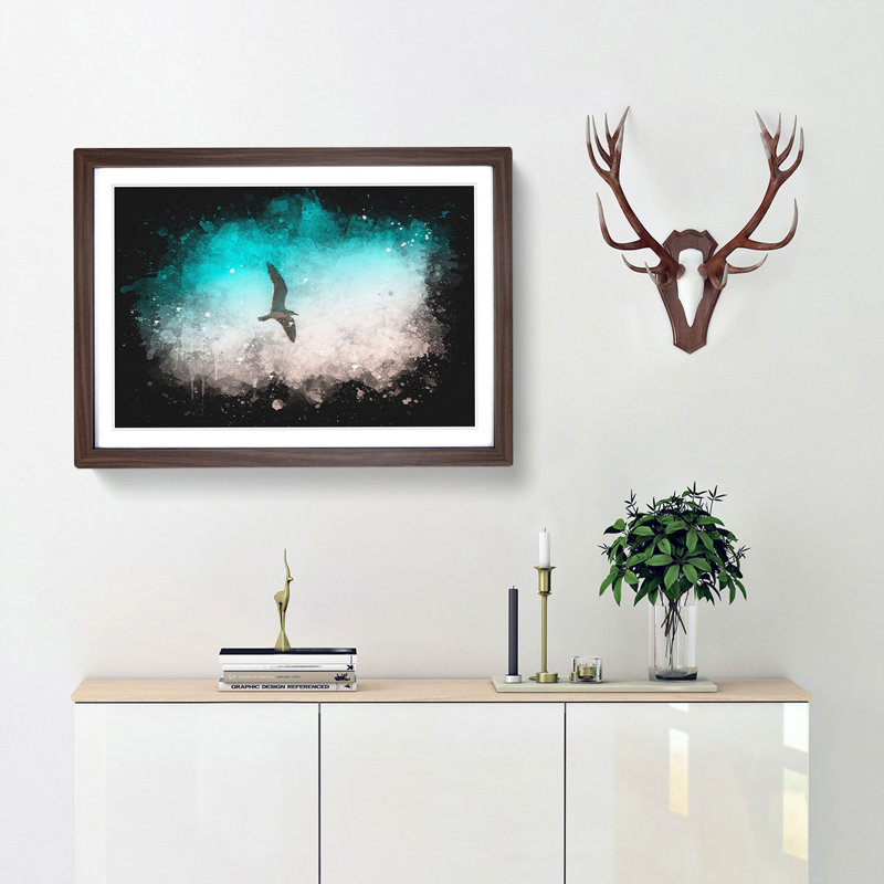 Soaring Seagulls - Picture Frame Graphic Art, Walnut Framed, 24cm H x 33cm W x 2cm D