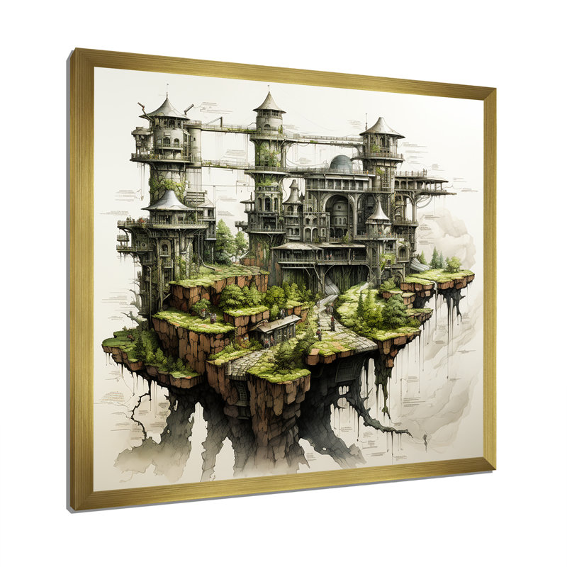 Dessin d'analyse d'une forteresse II sur toile, H 30 po x l 30 po x P 1 po, Cadre doré simple