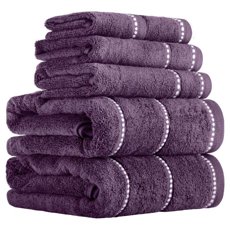6-Piece Bathroom Towels Set, (Taupe), Purple
