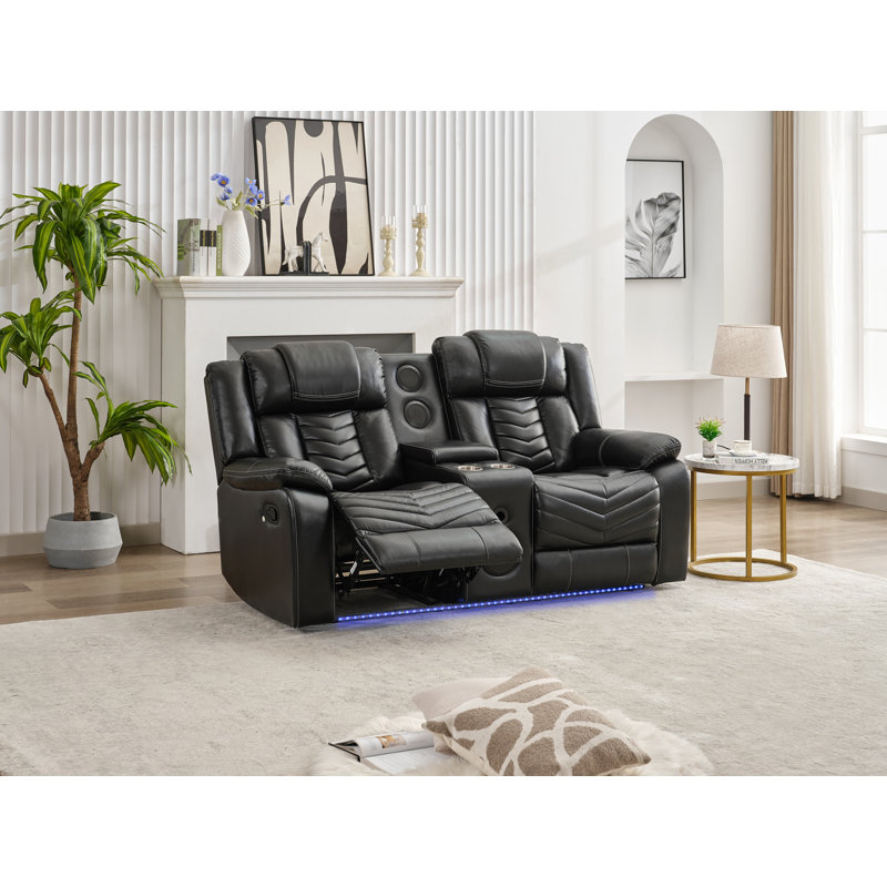 Causeuse inclinable de 74 po avec haut-parleurs de basses et lumières à DEL, Noir, noir, noir, noir, Alimenté