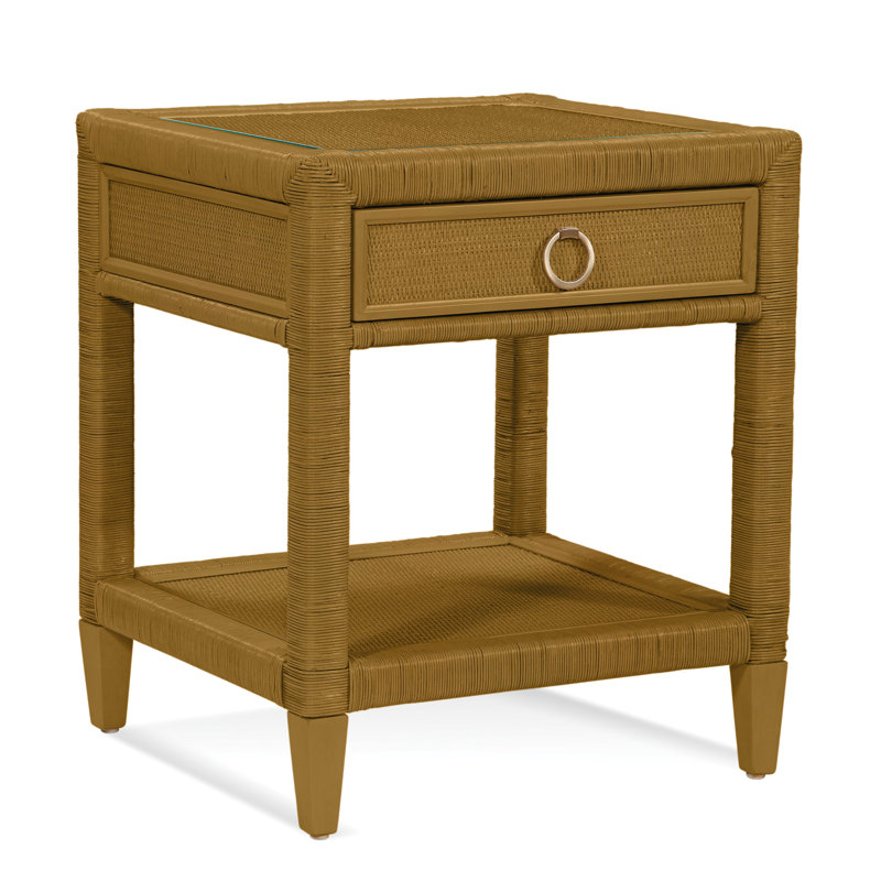 Sabal Bay 1 - Drawer Wicker Nightstand, Sea Glass, Satin Brass