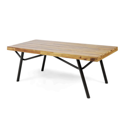 Metal Outdoor Coffee Side Table For Outside Patio In Natural, Rectangle