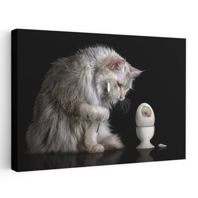 Cat'S Breakfast Surprise Surreal Contemporary Cat Wall Art Print