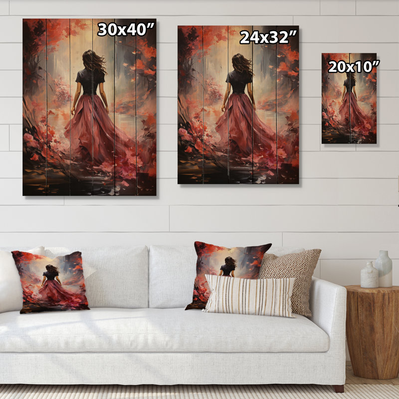 Portrait de femme romantique rose sur bois, H 20 po x l 10 po x P 0,78 po