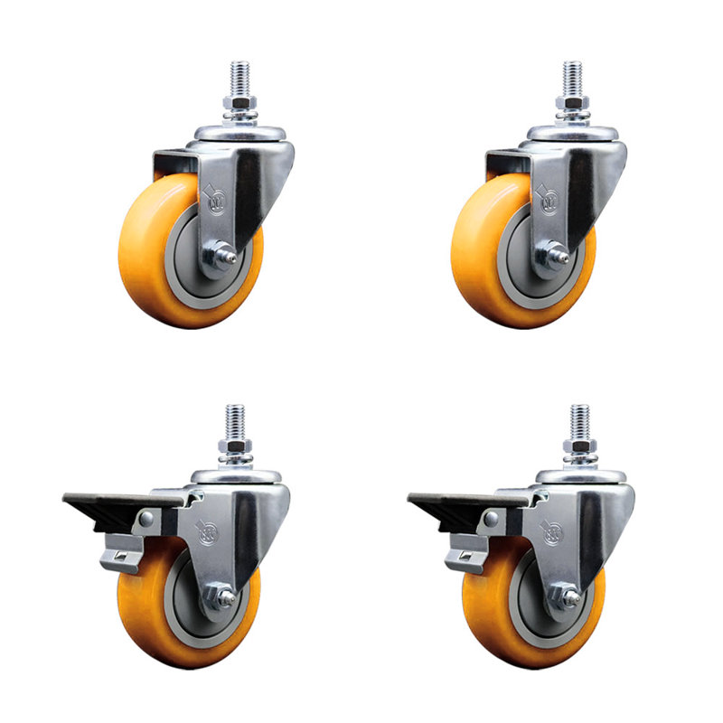 Ensemble de roulettes à tige filetée 3,5 pouces 3,5 mm en polyuréthane 10 mm, Jaune