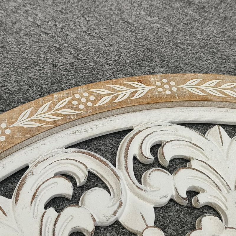 Décoration murale florale sculptée en bois 25 po