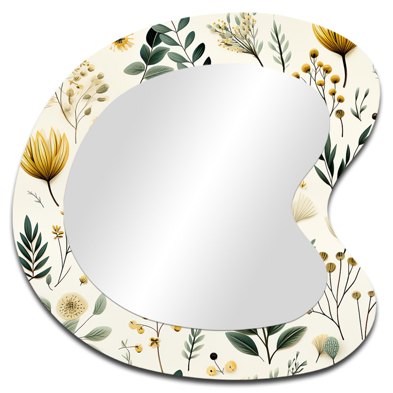 Botanical Neutrals Boho Pattern - Abstract Botanical Modern Asymmetrical Decorative Wall Mirror, 27" x 27"