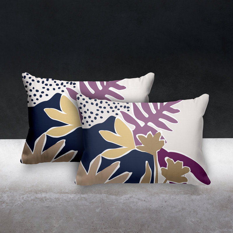  Housse et insert de coussin rectangulaire en polyester pour l'intérieur et l'extérieur, Mauve / bleu marine / beige