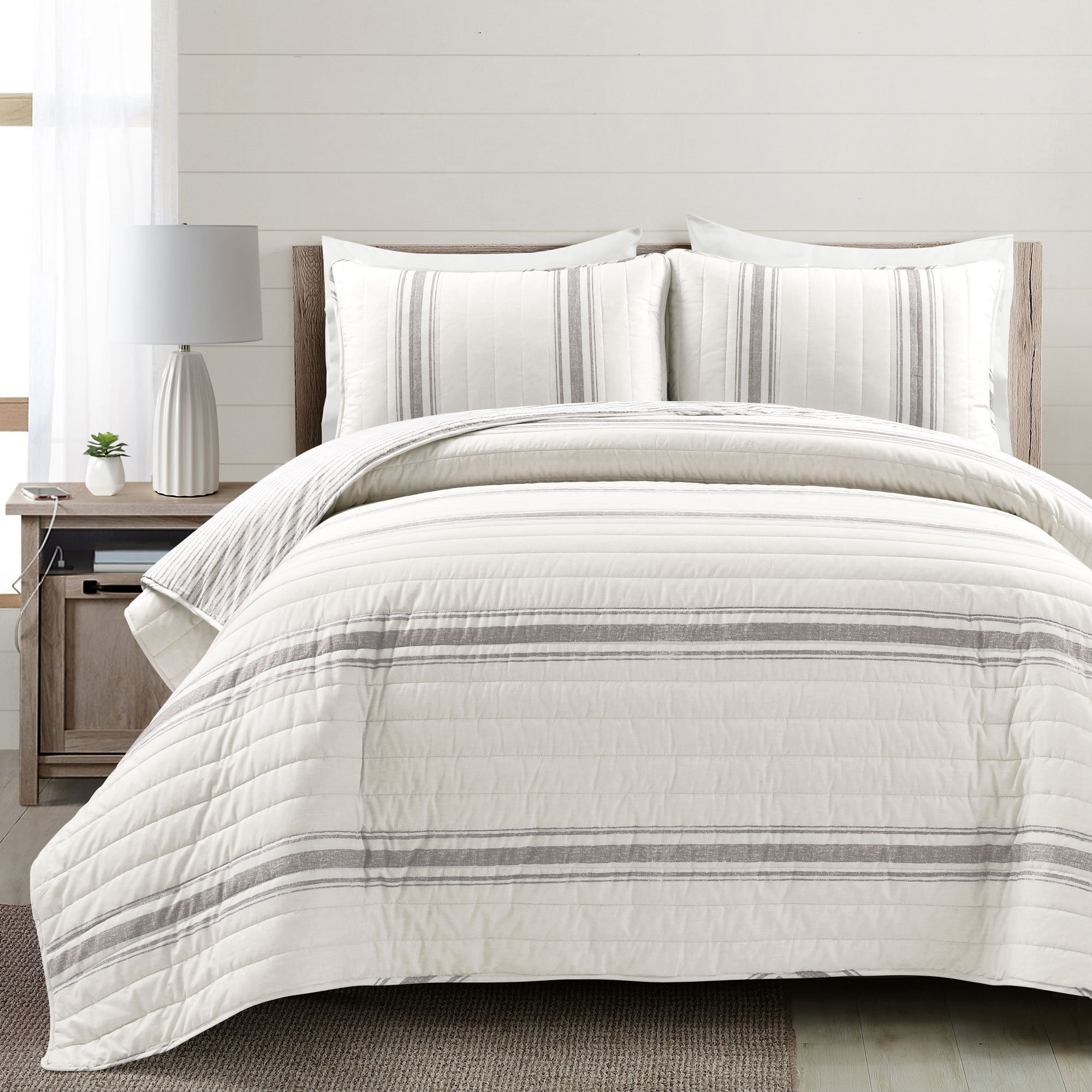 Gilroy Cotton Quilt Set, Gray, Full/Queen Quilt  + 2 Shams