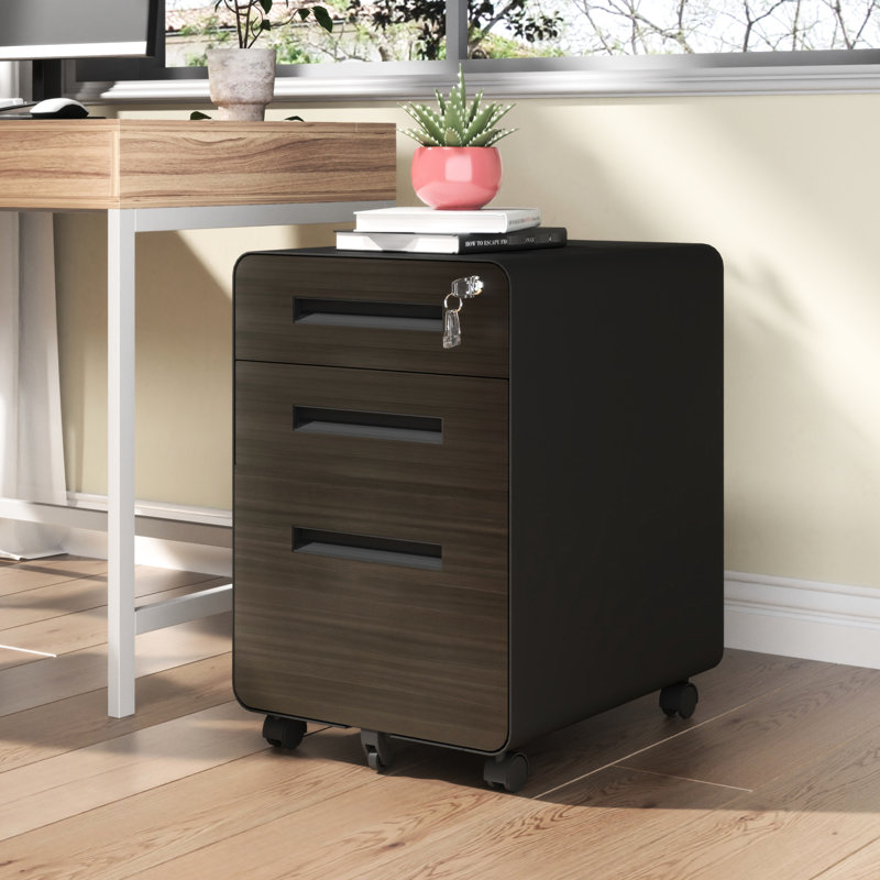 Classeur mobile à 3 tiroirs, entièrement en métal, avec serrure et entièrement assemblé, noir pour le bureau, rangement de papier A4 avec 3 verrous en métal, assemblé pour la maison et le noir, convient aux dossiers de lettres