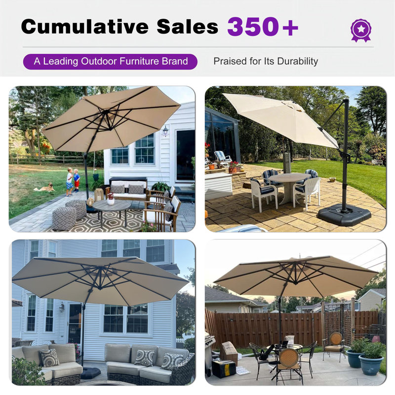 Parasol en porte-à-faux beige 11 pi avec base Yatra, Beige