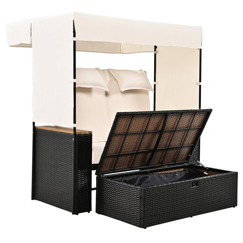 5 lits d'extérieur avec une éponge douce et un lit de repos confortable près de la piscine, Coussin beige, structure noire
