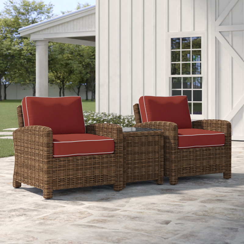 2 - Person Patio Conversation Set with Sunbrella® Cushions, Sangria, Dark Brown