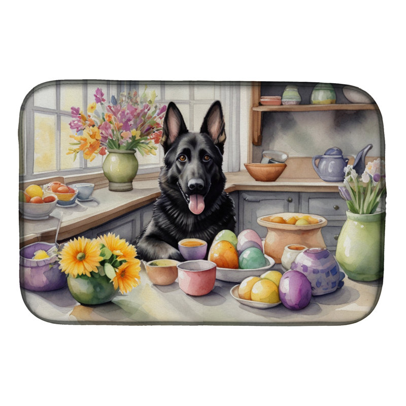 Decorating Easter German Shepherd Dish Drying Mat