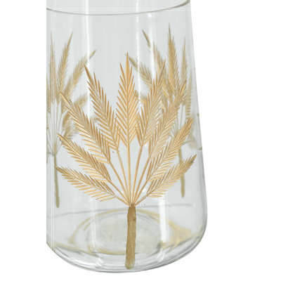 D4.7x6.9" Cylindrical Glass Accent Vase with Gold Leaf Motifs