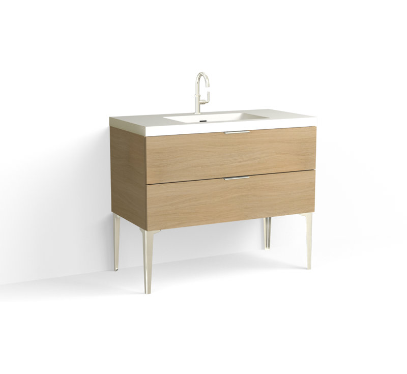 Avila 42" W Freestanding Single Bathroom Vanity with Dean Leg, Glossy White/Single, Biondo, Matte Black