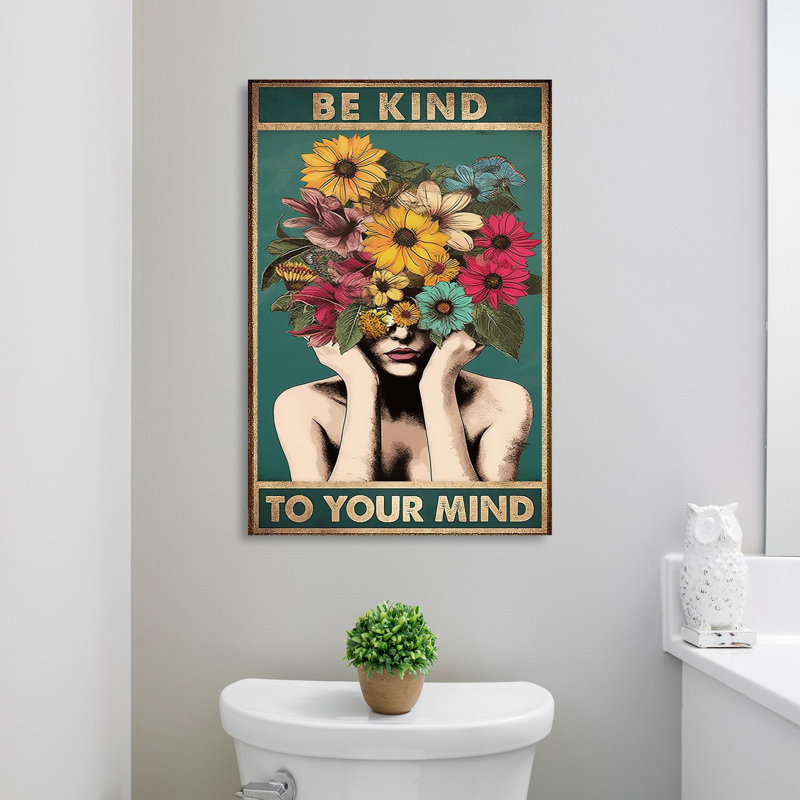 «Flowers Be Kind To Your Mind», reproduction d'art rectangulaire sur toile tendue 2 pièces, L 24 po x H 36 po