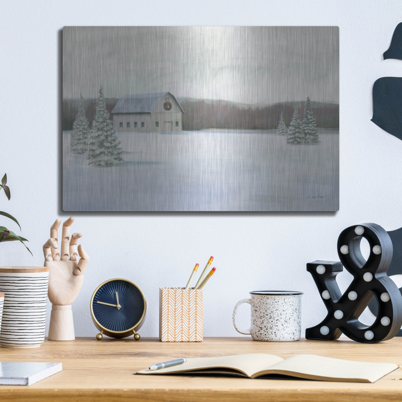 Art mural en métal Trinx «Holiday Winter Barn» par James Wiens, H 12 po x l 16 po