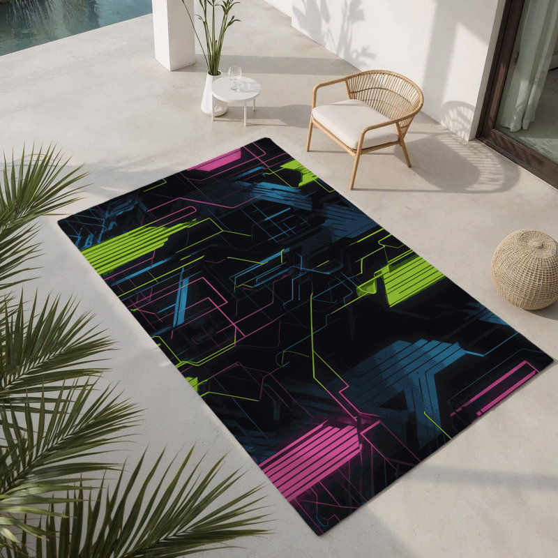 Tapis intérieur et extérieur Glitch Pulse, Rectangle 1 pi 6 po x 2 pi 6 po