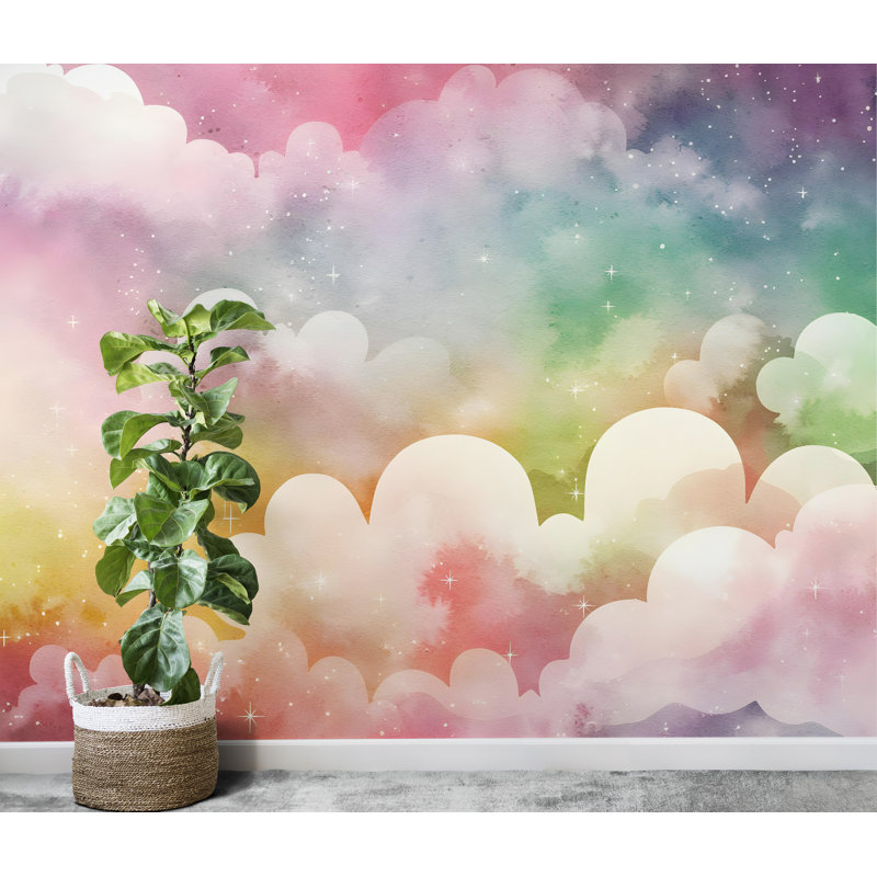 Colourful Colorful Cloud Wall Peel and Stick Cloud Room, L 145 po x l 100 po, Non tissé