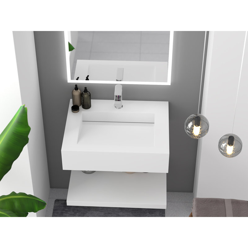 Lavabo de salle de bain mural Pyramid 24 "avec cuve à rampe - blanc, Simple, Blanc