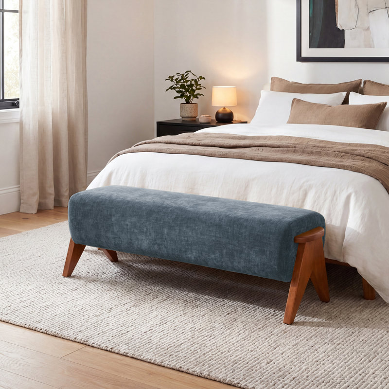 Banc en bois massif multifonctionnel Kyajah, Bleu
